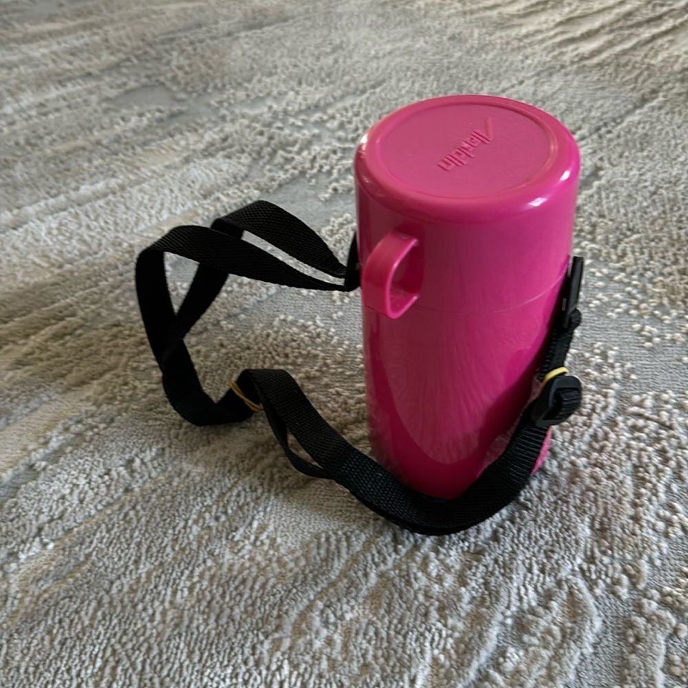 Vintage Slinger Thermos‎ Aladdin Pop-top Strap Cup Pink/Magenta Carry 8 oz.